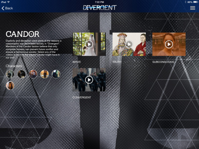 Divergent Movie iPad App_Candor Page