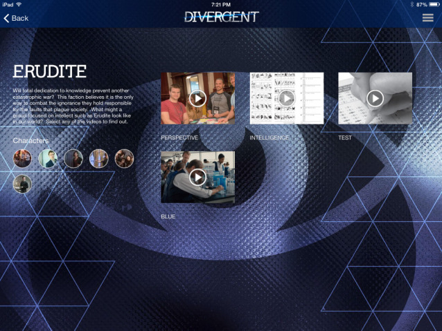 Divergent Movie iPad App_Erudite Page